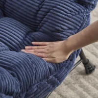 Fauteuil lounge avec pouf, accoudoirs et une poche latérale, revêtement en flanelle, 69,9x64,0x95,0 cm, Bleu marine(m-9)