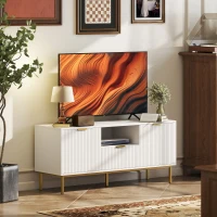 HOMCOM Meuble TV, meuble télé pour 50 pouces avec 2 portes à fermeture douce, tiroir et compartiment ouvert, 120x39x54cm, blanc(m-10)