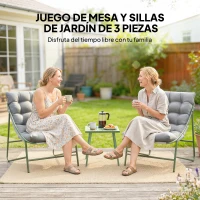 Outsunny Conjunto de Jardín de 3 Piezas con 2 Sillas Lounge Mesa de Café y Cojines para Exterior Patio Balcón Gris Claro(m-4)