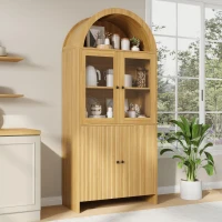 Buffet haut avec dessus cintré, portes vitrées, motif ondulé, 78x40x176 cm, Couleur naturelle(m-6)