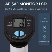 HOMCOM Stepper cu ghidon, pedale antiderapante și monitor LCD, din oțel și ABS, 55x44x108 cm, alb-negru și alb(m-4)