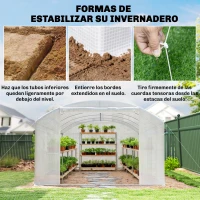 Outsunny Invernadero de Túnel 6x3x2 m con 3 Puertas Enrollables 6 Ventanas de Malla y Estructura de Acero Galvanizado Blanco(m-8)