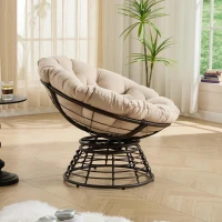 Fauteuil Papasan, pivotant à 360°, coussin épais, cadre en acier, 92x92x67 cm, Beige(m-4)