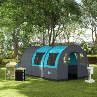 Outsunny Cort de Camping pentru 3 Persoane, Impermeabil, cu Zonă de Dormit și Zonă de Zi, din Poliester, 480x260x200 cm, Gri și Albastru(m-9)