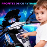 AIYAPLAY Moto électrique enfants 6 V, voiture électrique enfants avec roues d'entraînement, musique, effets lumineux, bleu(m-7)