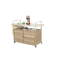 Bar roulant d'extérieur avec bac à glaçons, roulettes verrouillables, pour jardin, bord de piscine et arrière-cour, 131x50x91 cm, Beige(m-8)