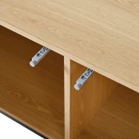 Meuble TV bas avec 4 portes à ouverture par pression, design géométrique, piètement en métal, 163,5x40x45 cm, Couleur naturelle(m-10)