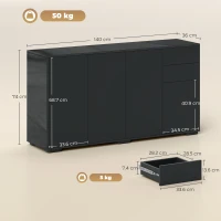 HOMCOM Mobile buffet con 2 cassetti, 4 ante e ripiano regolabile, 140x36x74 cm, nero(m-3)