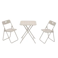 Ensemble bistrot pliable 3-pièces en acier, avec 2 chaises + 1 table, Beige(m-2)