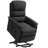 HOMCOM Sillón Relax Reclinable Eléctrico Levanta Personas con Mando a Distancia y Bolsillo Lateral Tapizado en Lino Negro(m-1)