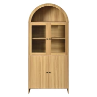 Buffet haut avec dessus cintré, portes vitrées, motif ondulé, 78x40x176 cm, Couleur naturelle(m-2)