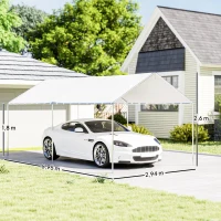 Outsunny Carpa Garaje para Coche 3x6 m Cochera Portátil Impermeable con Toldo de Tela PE y Marco de Acero Galvanizado Blanco(m-3)