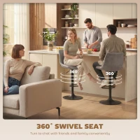 HOMCOM Breakfast Bar Stools Set of 2, 59-80cm Sitting Hight Leather Upholstered Bar Chairs - Grey(m-5)