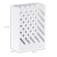 HOMCOM Paragüero de Acero Galvanizado Soporte de Paraguas Estrecho con Bandeja de Goteo Extraíble 4 Ganchos 28x14x41 cm Blanco(m-3)