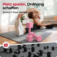 5‑in‑1 verstellbares Kurzhantelset (2 Stück), Dual‑Lock, weicher TPU‑Griff, 29.5x24.5x13 cm, Rosa(m-3)