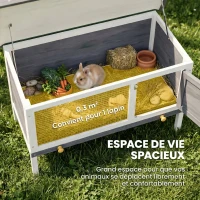 PawHut Clapier Lapin Extérieur en Bois, avec Toit Ouvrable en Asphalt et Plateau Coulissant, Design Surélevé, 90x45x65cm, Gris(m-4)