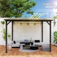 Outsunny Pergolă metalică 3 x 3 m, pergolă de grădină cu acoperiș impermeabil, independentă, rezistentă la vânt, rezistentă la UV, Gri închis(m-7)