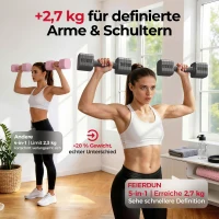 5‑in‑1 verstellbares Kurzhantelset (2 Stück), Dual‑Lock, weicher TPU‑Griff, 29.5x24.5x13 cm, Grau(m-2)