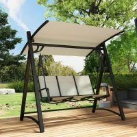 Outsunny Columpio de Jardín de 3 Plazas con Techo Ajustable UPF50+ Asiento Transpirable Carga 360 kg 188x130x183 cm Crema(m-8)