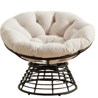 Fauteuil Papasan, pivotant à 360°, coussin épais(velours côtelé), cadre en acier, 92x92x67 cm, Blanc(m-2)