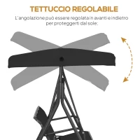 Outsunny Dondolo da Giardino a 3 Posti con Tettuccio, Seduta Traspirante e Telaio in Acciaio, Nero(m-5)