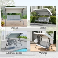 Outsunny Baloiço de Jardim Exterior de 3 Lugares com Toldo Ajustável e Estrutura em Aço 172x110x156 cm Cinzento Claro(m-7)