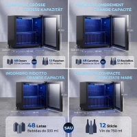 HOMCOM Frigorífico de Bebidas 50 L com Porta de Vidro Duplo Iluminação LED Prateleira Ajustável para 48 Latas(m-3)
