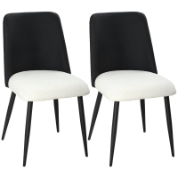 HOMCOM Juego de 2 Sillas de Cocina con Respaldo de PU de Imitación Ratán Patas de Acero y Asiento Acolchado Negro y Beige
