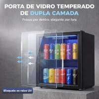 HOMCOM Frigorífico de Bebidas 50 L com Porta de Vidro Duplo Iluminação LED Prateleira Ajustável para 48 Latas(m-6)