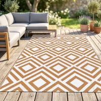 Outsunny Alfombra Exterior Reversible 182x274 cm de Plástico Impermeable para Terraza Patio Camping Playa Rojo y Blanco(m-2)