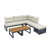 Ensemble de meubles de jardin avec dossiers réglables et fonction relax, rangement dissimulé, pour terrasse, balcon et jardin, Beige(m-2)