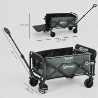 Outsunny Gartenwagen 90 kg belastbar, klappbar Transportwagen mit herausnehmbare Plane, Griff, Rädern 72 Liter Grün(m-3)
