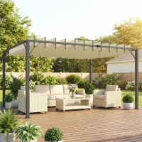 Outsunny Pérgola de Jardín 3x4 m con Protección UPF30+ Gazebo con Techo Ajustable Estructura de Aluminio para Exterior Crema(m-2)