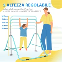 HOMCOM Sbarra Ginnastica Artistica per Bambini 3+ Anni con Altezze Regolabili in 5 Posizioni in Acciaio, Verde(m-4)