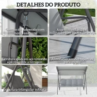Outsunny Baloiço de Jardim Exterior de 3 Lugares com Toldo Ajustável e Estrutura em Aço 172x110x156 cm Cinzento Claro(m-6)