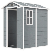 Outsunny Tuinschuur, Kunststof Tuinhuis met Vloer, Venster, Vergrendelbare Deuren, voor Tuin, 131B x 186D x 198H cm, Grijs