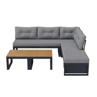 Ensemble de meubles de jardin avec dossiers réglables et fonction relax, rangement dissimulé, pour terrasse, balcon et jardin, Gris foncé(m-6)