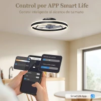 HOMCOM Ventilador de Techo con Luz LED 6 Velocidades Motor Reversible y Control Remoto Potencia 45W Ø50x13,5 cm Negro(m-4)