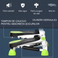 HOMCOM Stepper cu Ghidon, Pedale Antiderapante și Monitor LCD, din Oțel și ABS, 55x44x108 cm, Alb, Negru și Verde(m-5)