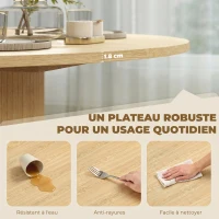 HOMCOM Table à manger ronde pour 4-6 personnes, Ø 120 x 75 cm, table de cuisine avec base cylindrique cannelée, bois naturel(m-5)