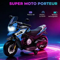 AIYAPLAY Moto électrique enfants 6 V, voiture électrique enfants avec roues d'entraînement, musique, effets lumineux, bleu(m-4)