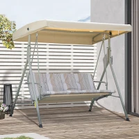 Outsunny Balancelle de Jardin 3 Places Grand Confort Toit Inclinaison réglable épais Coussins Amovibles Acier marron clair(m-10)