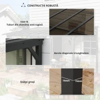 Outsunny Pergolă metalică 3 x 3 m, pergolă de grădină cu acoperiș impermeabil, independentă, rezistentă la vânt, rezistentă la UV, Gri închis(m-4)