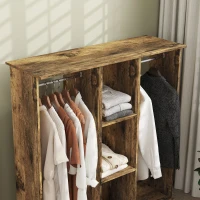 HOMCOM Open Wardrobe Double Mobile Storage Shelves Organizer W/6 Wheels-Rustic Brown(m-10)