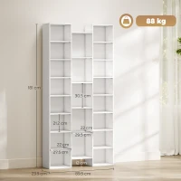 HOMCOM Bibliotecă Modernă din Lemn Înaltă 181 cm cu 21 Compartimente și 10 Rafturi Reglabile, Alb(m-3)