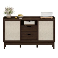 Buffet bas avec portes coulissantes et tiroirs, effet color-block, tablettes réglables, 150x39,5x80 cm, Couleur naturelle(m-2)