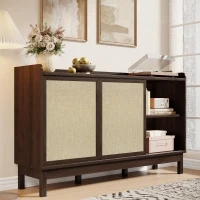 Buffet bas avec portes coulissantes et tiroirs, effet color-block, tablettes réglables, 150x39,5x80 cm, Couleur naturelle(m-5)