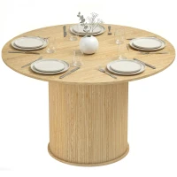 HOMCOM Table à manger ronde pour 4-6 personnes, Ø 120 x 75 cm, table de cuisine avec base cylindrique cannelée, bois naturel(m-11)