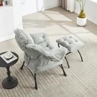 Fauteuil lounge avec pouf, accoudoirs et une poche latérale, revêtement en flanelle, 69,9x64,0x95,0 cm, Vert clair(m-5)