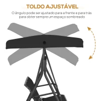 Outsunny Baloiço de Jardim Exterior de 3 Lugares com Toldo Reclinável Assento Respirável e Estrutura de Aço 175x118x159 cm Preto(m-5)